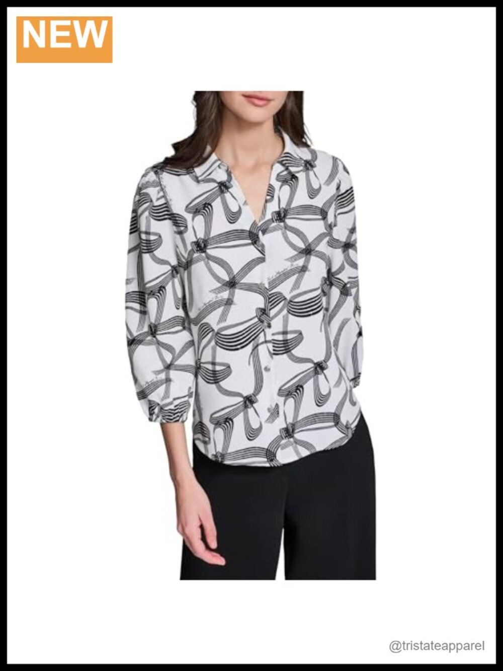 Karl Lagerfeld Bow Print Blouse 100% Polyester Work Shirt